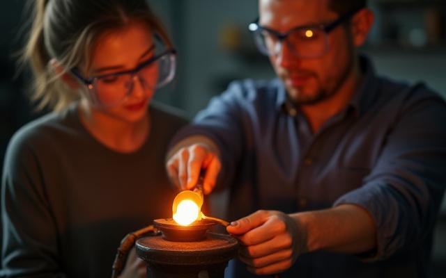Deltakere lærer glassblåsing under introduksjonskurs